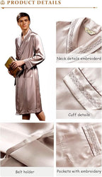 Men's 100% Mulberry Silk Long Robe Kimono Paisley Print Bath Robe, Heavy Silk 19 Momme Dressing Gown