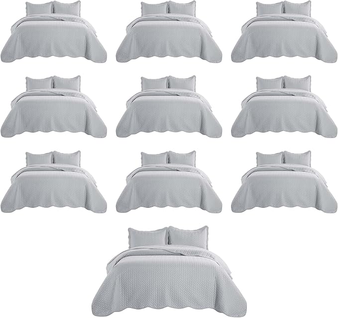 IR Imperial Rooms Twin Quilt Bedding Set (68” x 86”) - Bulk Pack of 10 Wholesale for Hotels, Guest Bedroom & Airbnbs - Lightweight Microfiber Reversible Embossed Quilts Bedspreads (Silver)