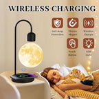 Magnetic Levitating Moon Lamp with 15W Wireless Phone Charger 3-Color LED Floating Night Light Desk Lamp for Bedroom Home Office Decor