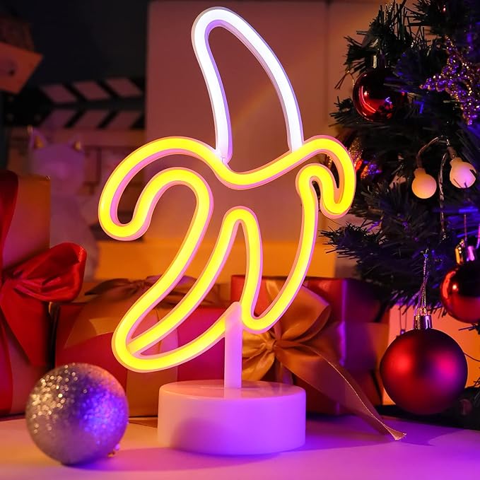 ENUOLI Banana Neon Sign, LED Light Banana Neon Sign Decoration Art Lamp for Bedroom Kids Room Christmas Birthday Wedding Party, 11.8 x 7.08 inches, Yellow, Plastic
