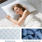Cooling Bed Pillows for Sleeping Set of 2, Shredded Memory Foam Pillows for Bed Queen Size 2 Pack, Adjustable Cool Pillow for Side, Back and Stomach Sleepers Neck Supportive