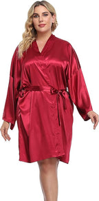 Women's Plus Size Short Silky Bathrobes Satin Kimono Robes Bride Bridesmaid Loungewear Soft Nightgown