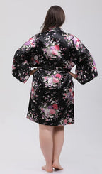 QXQTER Peony Floral Silky Satin Robe Wedding Bridal Party Bride Bridesmaid Robes for Women Dressing Gown Kimono Robe
