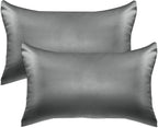 Elegant Comfort 2-Pack Cooling Viscose Satin Pillowcase Set with Hidden Zipper Closure, Silky Smooth for Best Hair and Skin Care-Beautiful Gift Box-2-Piece Satin Pillowcase Set, King, Gray