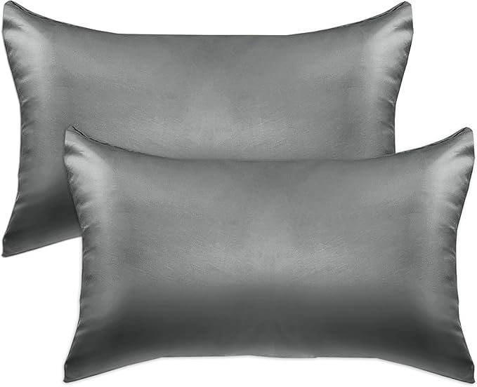 Elegant Comfort 2-Pack Cooling Viscose Satin Pillowcase Set with Hidden Zipper Closure, Silky Smooth for Best Hair and Skin Care-Beautiful Gift Box-2-Piece Satin Pillowcase Set, Standard/Queen, Gray