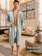 ChiaoLezhee Mens Satin Bath Robe with Shorts Set, Silk Paisley Kimono Lightweight, Soft Long Sleeve Sleepwear