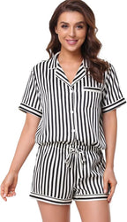 Serenedelicacy Women's Satin Pajama Set 2-Piece Sleepwear Loungewear Button Down Short Sleeve Silky PJ Set