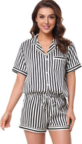 Serenedelicacy Women's Satin Pajama Set 2-Piece Sleepwear Loungewear Button Down Short Sleeve Silky PJ Set