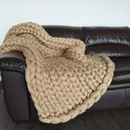 Throw Blanket Full Size 54"x75" for Bed - Chunky Knit Blanket, Boho Throw Blanket for Couch 100% Merino Wool (Dark Beige, 54"x75")