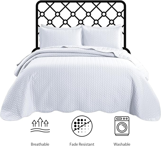IR Imperial Rooms 8 Pack Quilt King Size Bedding (106" x 96") - Bulk Wholesale for Hotels, Guest Bedroom & Airbnbs - Lightweight Microfiber Reversible Embossed Quilts Bedspread (White)