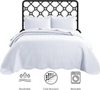 IR Imperial Rooms Queen Quilt Bedding Set Size (90" x 96") + 2 Pillow Shams (20" x 26"+ 2") - 3 Pcs All Season Lightweight Reversible Microfiber Coverlet Embossed Quilt Bedspread (White)