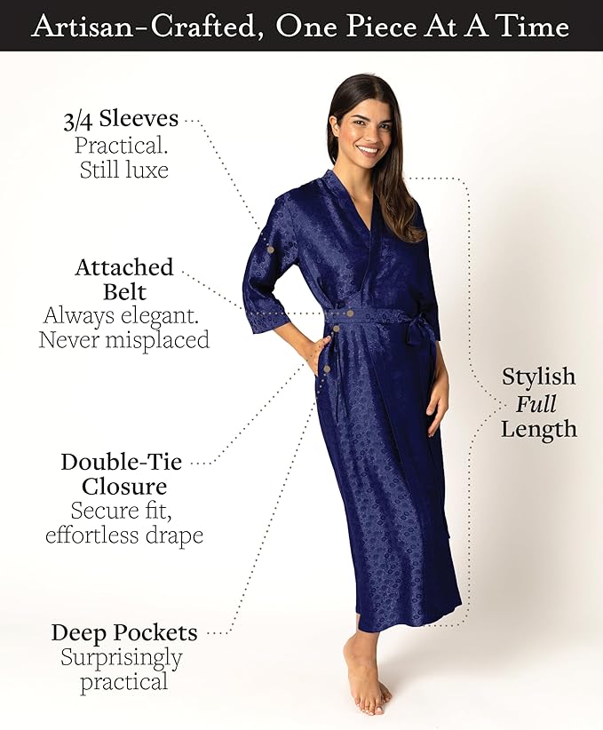 Tara Sartoria Luxury Artisan Silk Robe for Women, Washable, Full Length, Jacquard, XS–4XL, Oprah Daily 2025