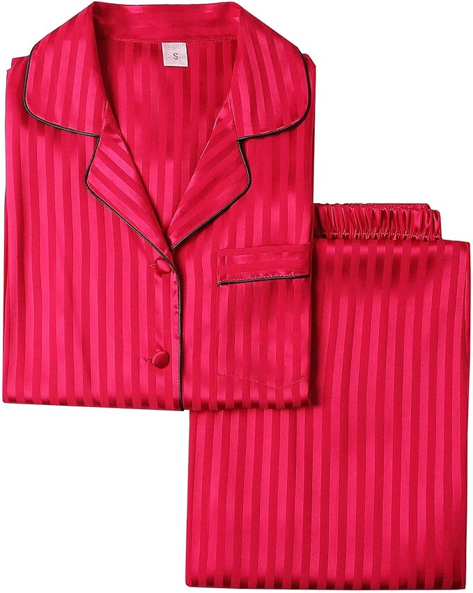 SIHA Satin Silk Pajamas for Women Pajama Set With Long Sleeve Button-Down Satin Pajamas Sleepwear XS-3XL