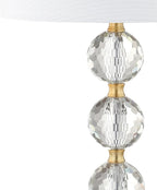 JONATHAN Y 25.25" Clear and Brass Gold Crystal Table Lamp, Modern Glam Faceted Orb Bedside Lamp with White Linen Drum Shade for Living Room Bedroom, LED Bulb Included JYL5017A