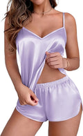 Ekouaer Silk Pajamas Set for Women Satin Camisole Sleepwear Lingerie V-Neck Cami Top and Shorts Pjs