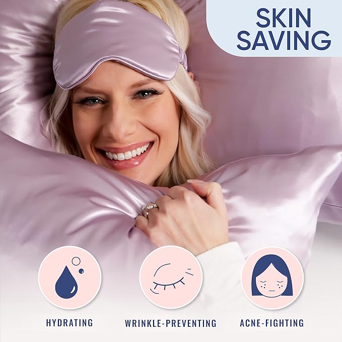 Blissy Silk Pillowcase - 100% Pure Mulberry Silk - 22 Momme 6A High-Grade Fibers - Silk Pillow Cover for Hair & Skin - Regular, Queen & King (Lavender, Queen)