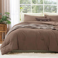 WRENSONGE Full Size Comforter Sets - 3 Pieces Brown Comforter Prewashed Soft Lightweight for All Seasons, Fluffy Down Alternative Comforter Full Size with 2 Pillow Shams