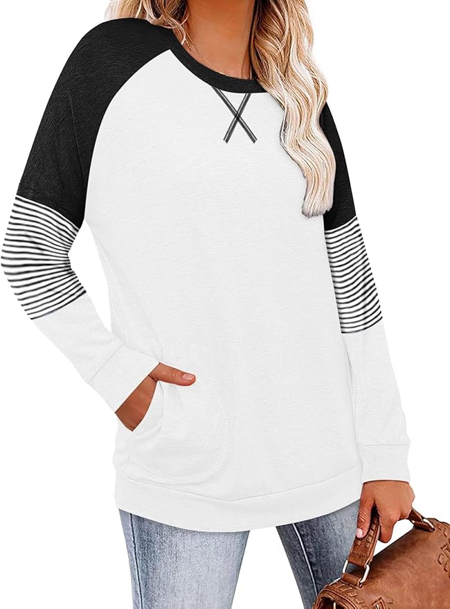 Magritta Women's Long Sleeve Leopard Color Block Tunic Comfy Crewneck T Shirt Tops Black XL