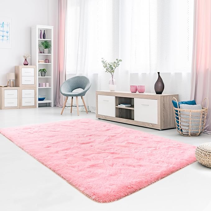 Noahas Fluffy 5x8 Hot Pink Rugs for Bedroom Girls,Shaggy Area Rugs for Living Room,Thick Shag Throw Floor Carpet,Soft Non-Slip Dorm Nursery Kids Rug Home Decor Aesthetic