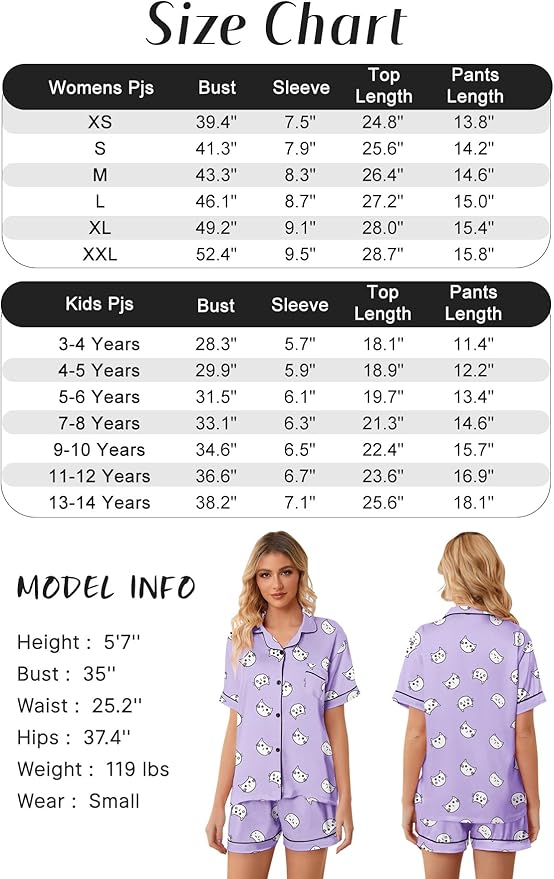 Girls & Womens Satin Pajamas Set, Silk Button-Down Sleepwear 2 Piece Nightwear, 3 Years - Women XXL