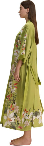 Kihnop Women's Floral Long Kimono Robe Long Satin Robe Long Silk Robe Ladies Kimonos Silky Bathrobe Cover Up, One Size