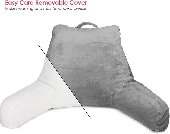 Clara Clark Reading Pillow for Kids & Teens with Shredded Memory Foam, Backrest Pillows for Reading, Watching, and Gaming, Use on The Couch, Bed, or Floor, Adjustable Support with Washable Cover Grey