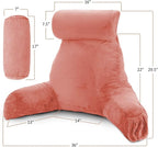Clara Clark Reading Pillow with Shredded Memory Foam Includes 2 Neck and Lumber Support Pillows, Designed for Sitting Up in Bed and Couch Back and Arms Adjustable Support for Adults & Teens Misty Rose