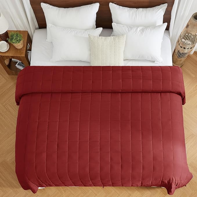 yescool King Size Weighted Blanket for Adults (25 lbs, 80” x 87”, Red) Cooling Heavy Blanket for Sleeping Perfect for 240-260 lbs, Breathable Blanket for Adults & Couple All Season, Machine Washable