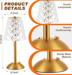 Liliful 4 Pcs Cordless Table Lamp Rechargeable Touch LED Small Gold Portable Battery Operated USB-c Desk Lamp 3 Color Dimmable for Bedroom Living Room Dining (Gold,Diamond Style)