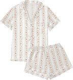 LYANER Women's Silky Satin Pajamas Set Short Sleeve Button Down Shirt With Shorts Pjs Set Sleepwear