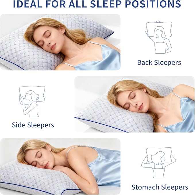 Bed Pillows Standard Size Set of 2 for Sleeping, Soft and Supportive Bed Pillows with Memory Foam Filling for Side and Back Sleepers, Neck Supportive-Standard Size, 2 Pack