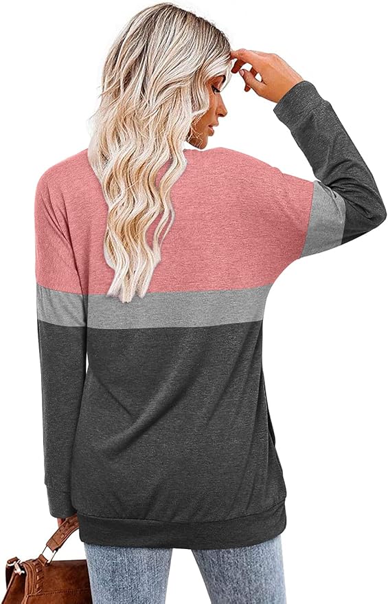 Magritta Women's Long Sleeve Leopard Color Block Tunic Comfy Crewneck T Shirt Tops Black XL