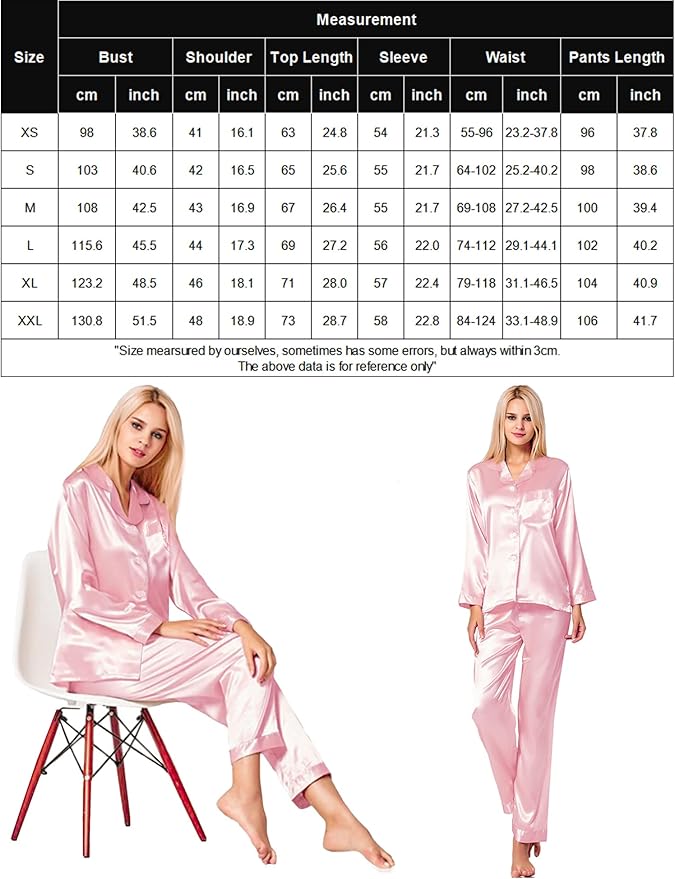 SWOMOG Long Sleeve Pajamas Set Silk Satin Sleepwear Button Down Pjs Loungewear with Pocket