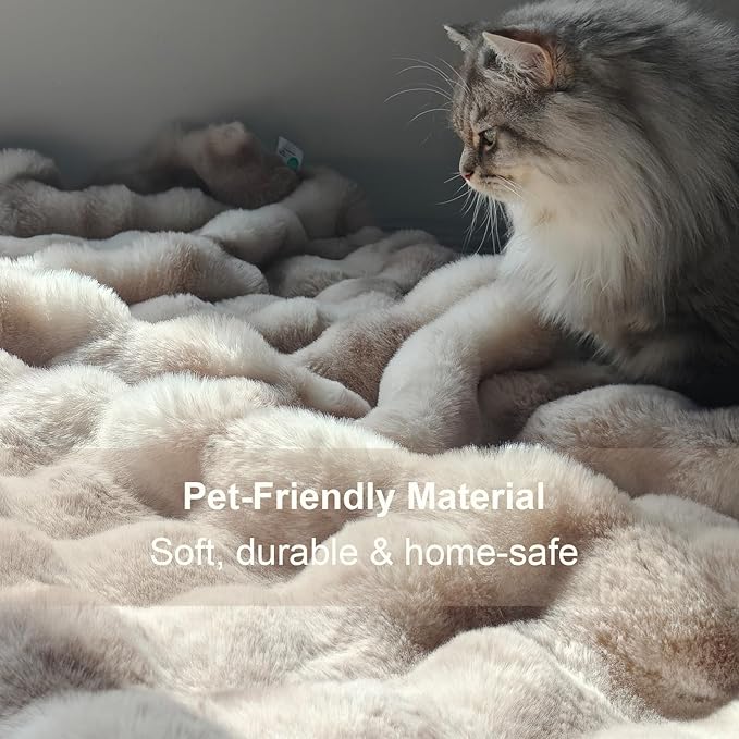 Faux Fur Throw Blanket 50x60 Inches, 800GSM Soft Plush Thick Bubble Blanket for Couch and Bed, Fuzzy Soft Tie-Dye Brown Faux Rabbit Fur Blanket for Sofa Living Room Bedroom