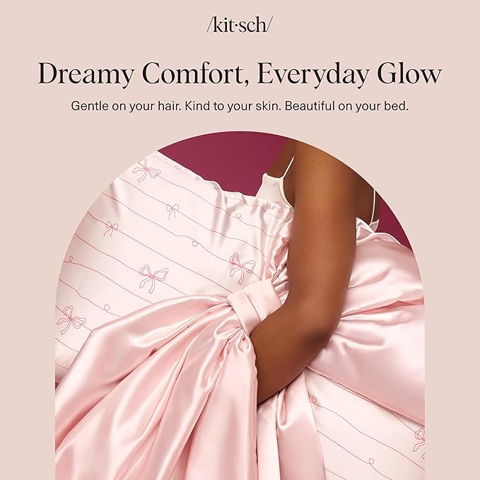 Kitsch Satin Pillowcase with Zipper for Hair & Skin - Softer Than Silk Pillow Cases, Smooth Cooling Satin Pillow Case, Wrinkle-Free Pillow Cases Standard Size (19x26) - Striped Bows