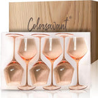Peach Color Wine Glasses Set 6-16oz Blush Pink Wine Glass with Stem-Hand Made Light Peach Wine Glass-Unique Pastel Pink Wine Glasses for Women Party