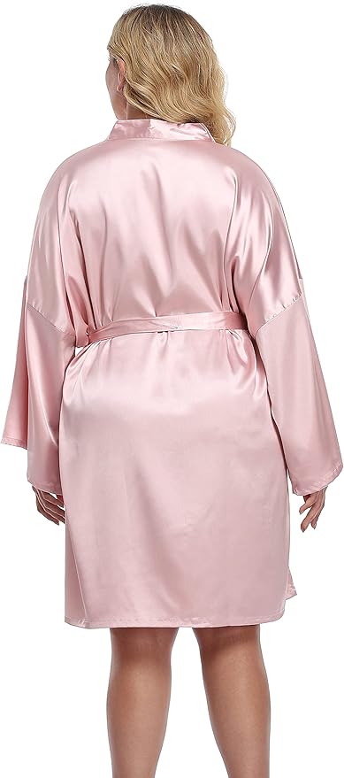 Women's Plus Size Short Silky Bathrobes Satin Kimono Robes Bride Bridesmaid Loungewear Soft Nightgown