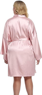 Women's Plus Size Short Silky Bathrobes Satin Kimono Robes Bride Bridesmaid Loungewear Soft Nightgown