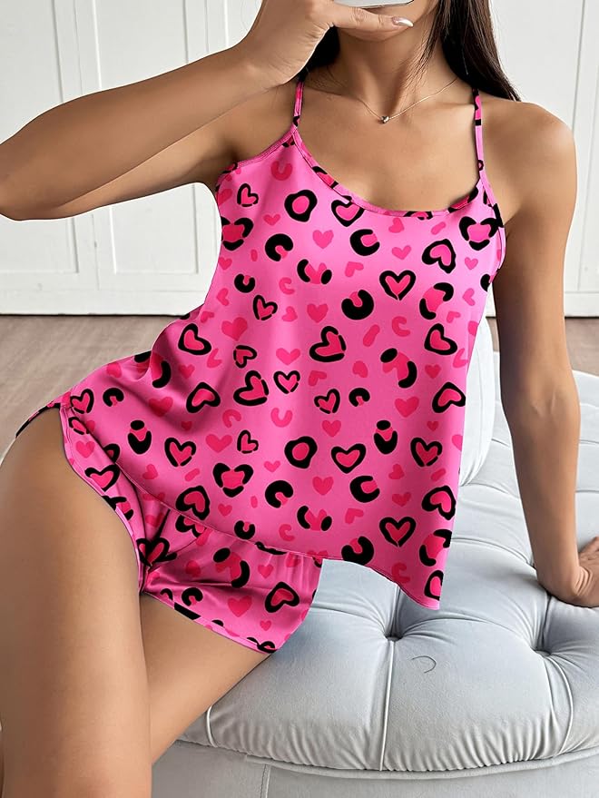 Ekouaer Silk Pajamas Set for Women Satin Backless Lingerie Pjs Cami Top and Shorts Nightwear