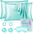 my novel things Satin Pillowcase Gift Set with Silk Satin Sleep Mask 4 Scrunchies, 2Pack Standard Size Silky Pillow Cases Luxury Sleeping 7 Pieces Set for Women Wife Female Birthday Mother Gift