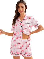 LecGee Womens Silk Satin Pajamas Short Sleeve Loungewear Two-Piece Sleepwear Button-Down Pj Set