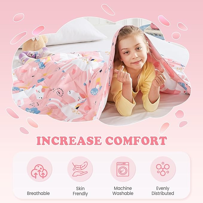 HOSUKKO Weighted Blanket - 7 lbs Pink Unicorn Heavy Blanket - Breathable Blanket(41 * 60 inches, 7 lbs)