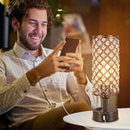Hong-in Crystal Table Lamp Touch Control Set of 2, 3-Way Black Crystal Lamps with USB C+A Ports & AC Outlet, Dimmable Nightstand Desk Lamps,Modern Bedside Table Lamp for Bedroom(Bulbs Included)