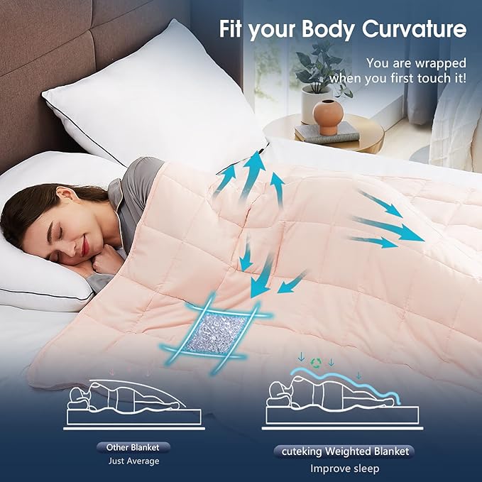 CuteKing Weighted Blanket for Adults(20lbs, 80"x87", Pink) Heavy Blanket for 180-190lbs, Weighted Blanket for Cooling & Heating with Premium Glass Beads, Soft Thick Blanket for Adult All-Season