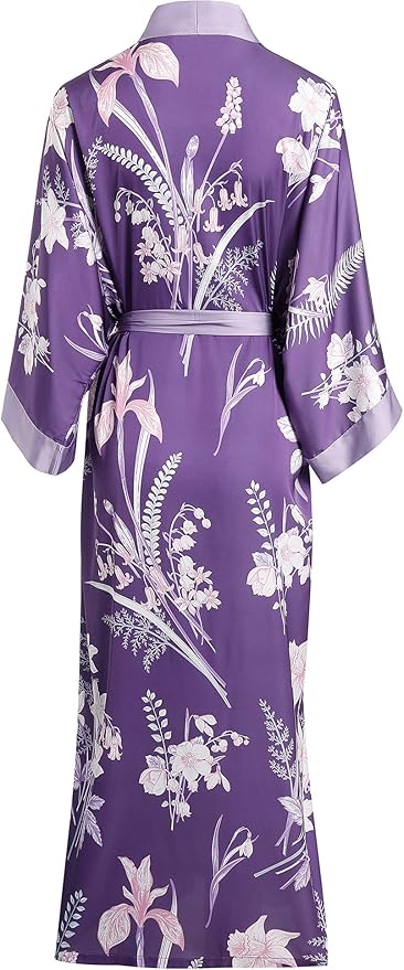 Aensso Long Soft Lightweight Silky Kimonos Robes for Women, Luxury Japanese Floral Womens Kimono Robe