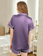 Silk Pajamas for Women Short Sleeve Sleepwear Soft Button Down Loungewear 2 Piece Satin Pjs Shorts Set S-XXL