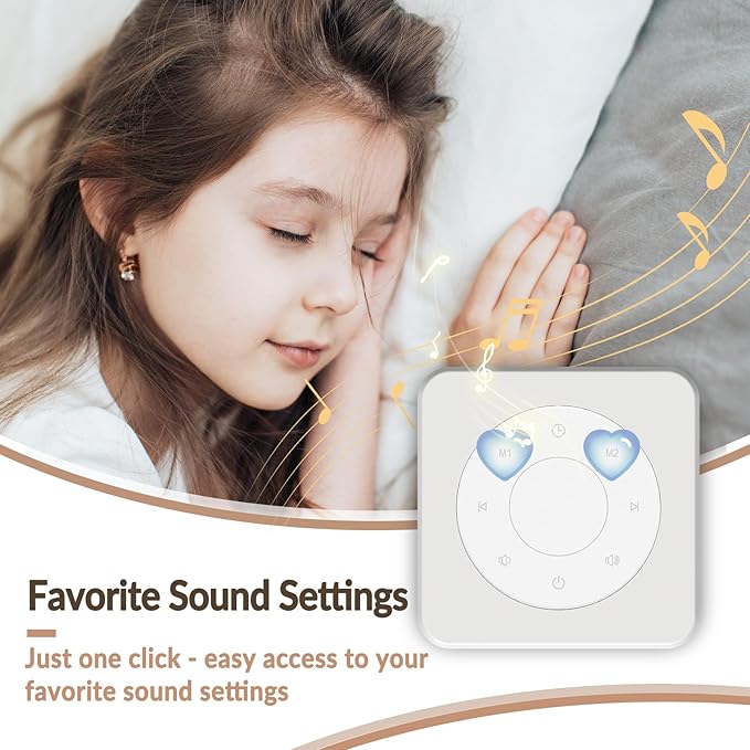 White Noise Sound Machine, Noise Machine for 20 Soothing Sounds, 2 Customizable Shortcut Buttons, Timer, Memory Function, USB-A Cable Included(Battery&Adapter NOT Included)for Baby, Kids&Adult (white)