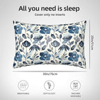 Imitation Silk Pillow Case for Hair and Skin Watercolor Blue Floral Leaves Queen Size 1 Pack Satin Pillow Cases with Zipper Super Soft Pillow Cover for Women Bed Sleeping, 20x30 Inches