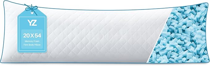 YZ HOME Long Body Pillow for Adults - Firm Body Pillow Insert with Shredded White Memory Foam, Adjustable Height, Soft Support for Side Sleeping, Pregnant Women, Washable (White, 20x54 Inch)