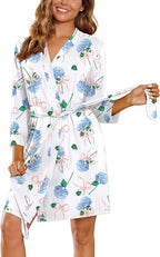 Ekouaer Women‘s Robes Lightweight 3/4 Sleeve Short Knit Bathrobe Soft Knee Length Sleepwear Robes with Pockets S-XXL